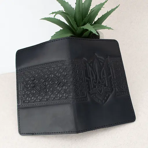 Обложка на паспорт кожаная с гербом HC0075 черная - фото 3