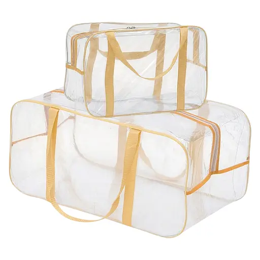 Набор прозрачных сумок в роддом: размер S 30х20х15 см + размер L 50х25х30 см (бежевые) - фото 1