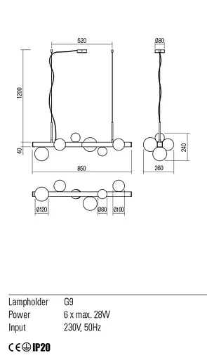 Подвесной светильник Redo GOJI SU 6X28W G9 GOLD (4.1.1) 01-2374 - фото 3