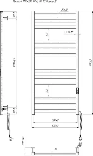 Електрична рушникосушка Mario Чикаго-І 1170x530/80 TR K 2.2.2102.03.P, Хром, універсальне (коннектор), Електронний - фото 5
