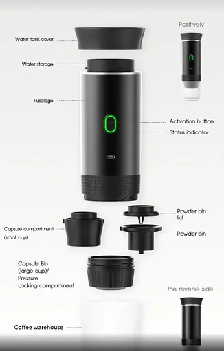 Портативная USB-кофеварка 3-в-1 для эспрессо, капсул и молотого кофе – компактная, беспроводная, с подогревом - фото 4