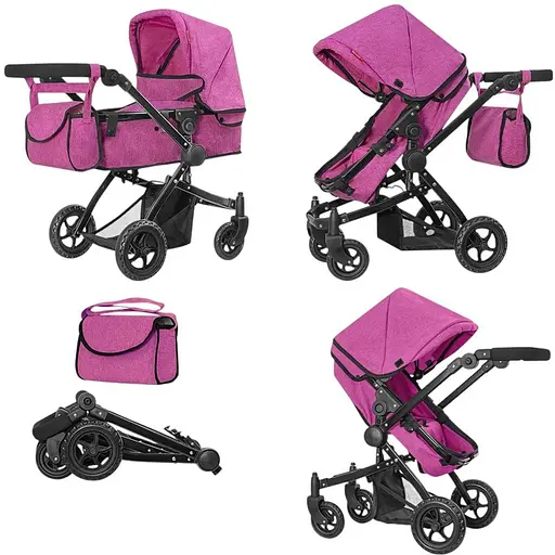 Коляска для ляльки 2в1 CARRELLO MAESTRO, 52.5x15x38 см, 9651B+BAG ROSE RED