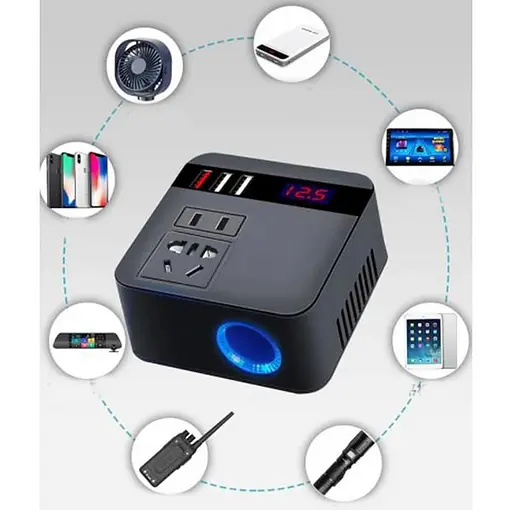 Автомобильный инвертор-преобразователь AC/DC с 12В/24В на 220В/120W + LCD (экран) 3хUSB - фото 5