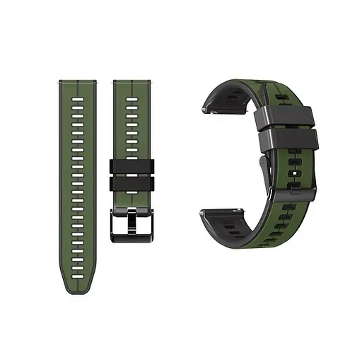 Ремінець силіконовий Tamister для годинника 22 мм хакі з чорним для Xiaomi Watch S1/S2/S3 - фото 3