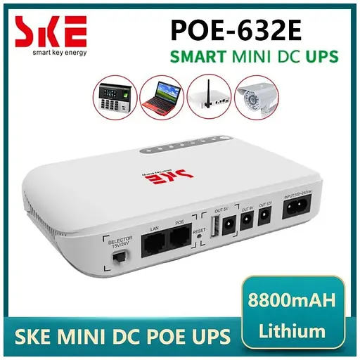 ИБП UPS SKE POE-632E DC 17W 8800mah для роутера, терминала, камеры 5/9/12v USB LAN POE White - фото 6