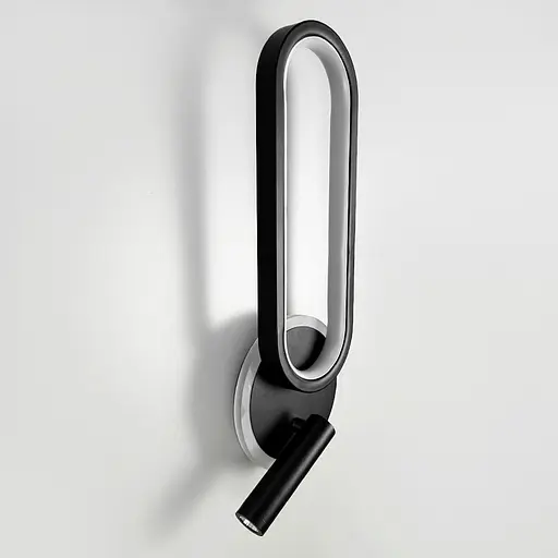 Бра у чорному корпусі із світлодіодним овальним кільцем та спотом 43х16 см Line F Арт. WJ035/2 BK - фото 1