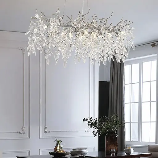 Видовжена срібна люстра DIAMINA з кришталевим камінням у корпусі 100 см | Арт. 33007-L1000*400 CH | Line F - фото 1