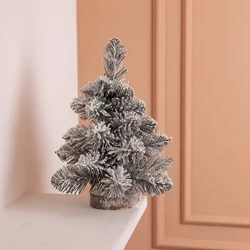 Штучна новорічна декоративна міні ялинка «Полонинська» зимова на дерев'яній підставці 25 см Lugi SOK-M-04-1