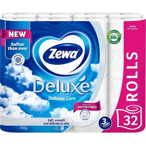 Туалетний папір Zewa Deluxe тришаровий 32 рулони білий