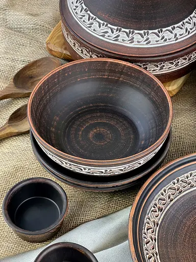 Столовий сервіз керамічного (глиняного) посуду на 6 осіб Ангоб - фото 3