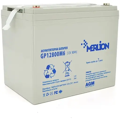 Акумуляторна батарея AGM GP12800M6 12 V 80 Ah ( 260 x 165 x 210 (215) ), 20.8 kg, Grey, Q1/48