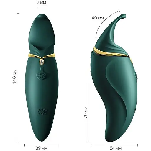 Вібратор 2в1 з язичком Zalo - Hero Jewel Green, кристал Swarovski - фото 2