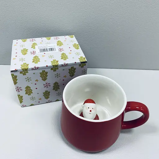 Новорічна кружка Olens 102-1021 керамічна Сюрприз Дід мороз 350 мл Червона - фото 5