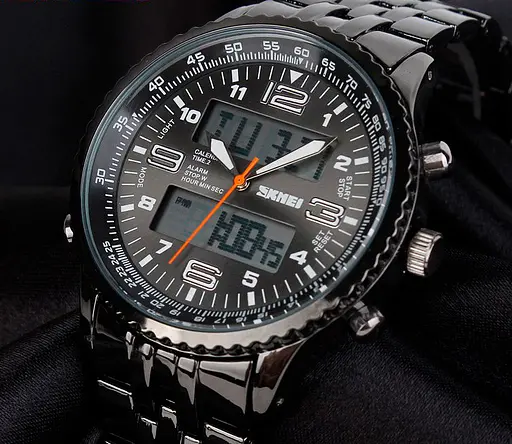 Мужские классические часы Skmei 1032 со стальным ремешком (Черные) - фото 5