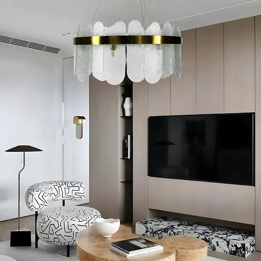 Подвесная люстра со стеклянными фактурными пластинами Line.F Диаметр 60см - фото 8