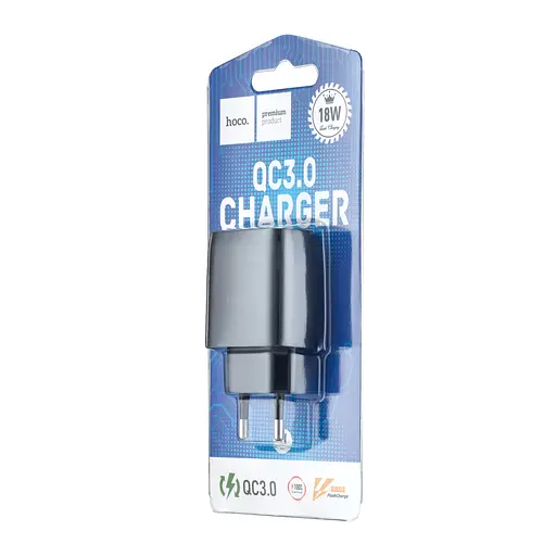 Сетевые зарядные устройства Hoco C72Q Glorious single port QC3.0 charger (EU) Черный - фото 2