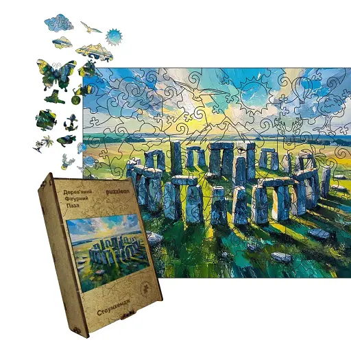 Деревянный фигурный пазл Стоунхендж, А2, Картонная коробка 300+ элементов