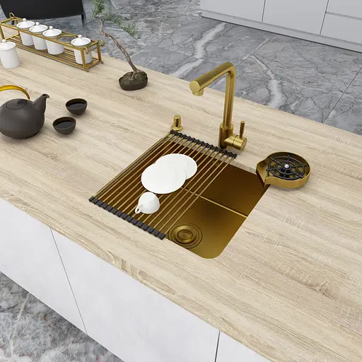 Золота мийка для кухні з нержавійки 45 см в стільницю Nett NG-4643 - фото 2