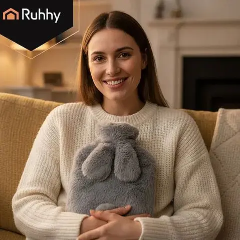 Резиновая грелка с плюшевым чехлом Ruhhy 26383, 1.8 л серый/бежевый тепло для тела до 3 часов - фото 2