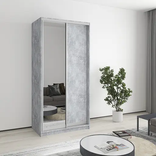 Шафа-купе дводверна MebelStar Стандарт AL ДСП/Дзеркало 100x45x210 см Бетон (MBS-2387)