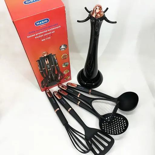 Набір кухонного приладдя Magio MG-1125 з підставкою силіконовий 5 шт. Чорний - фото 8