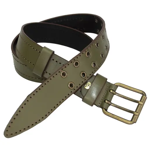 Ремень мужской кожаный хаки JK-4074 (120 см) с люверсами - фото 4