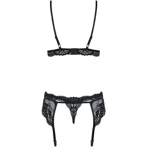 Кружевной комплект белья Obsessive 810-SEG-1 L/XL Black, бюстгальтер, стринги, пояс для чулок - фото 2