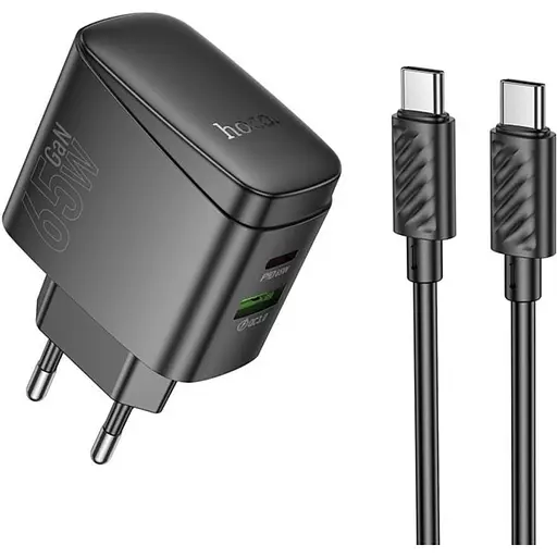 Адаптер зарядное устройство с боковыми выходами Hoco CS63A Bright 65 W (2 порта 1 A1C) + кабель C-C - фото 3