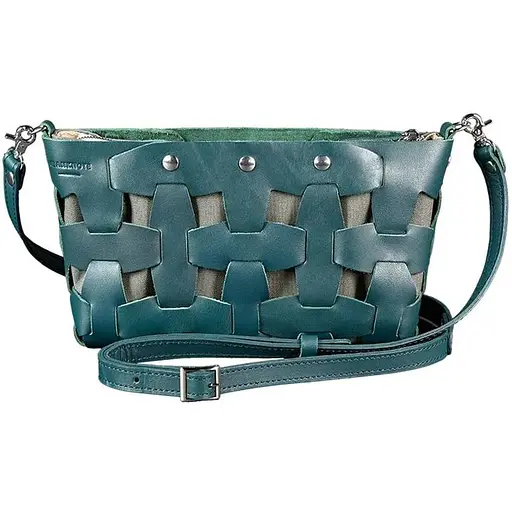 Шкіряна плетена жіноча сумка Пазл S зелена Krast - фото 1