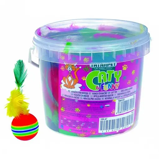 Игрушка для кошек TatraPet Мячик разноцветный с перьями 3-7 см 18 шт.