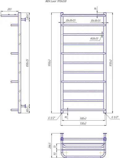 Водяна рушникосушка Mario Inox Люксор 1170x530/500 1.7.044587.P, Хром, нижнее - фото 4