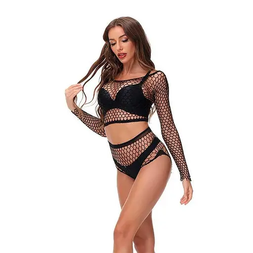 Комплект еротичний сітчастий топ та трусики S/M Чорний K0545-1 - фото 4