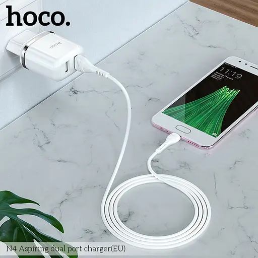 Адаптер питания зарядный HOCO Aspiring dual port charger N4 2 USB-CB сам блок белый - фото 5