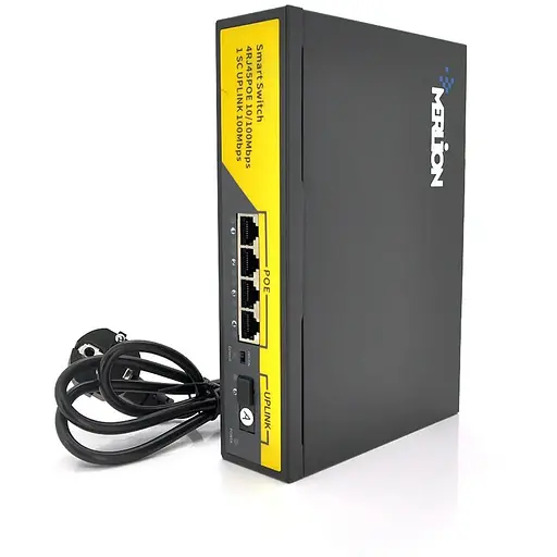 POE комутатор Merlion 4 POE 10/100 + 1Single Fiber Tx1310nm 20km + вбудований блок живлення 52V 1.38A
