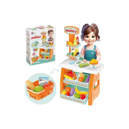 Ігровий дитячий набір "Маркет" 0730TXK прилавок з полицями, кошик, різні продукти - фото 7