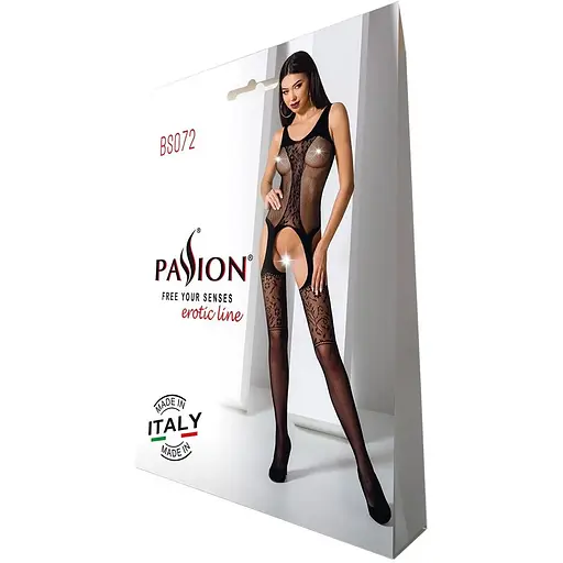 Бодістокінг Passion з імітацією панчіх і ажурною вставкою BS072 Black - фото 7