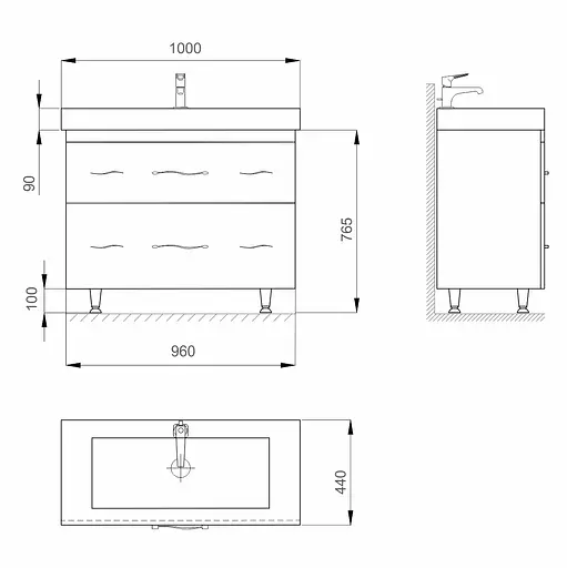 Тумба з умивальником Sanwerk Миндаль 100 Білий з умивальником Принц MV0000430 Білий - фото 3