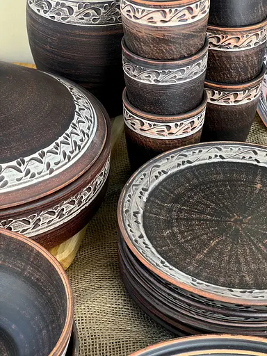 Столовий сервіз керамічного (глиняного) посуду на 6 осіб Ангоб - фото 4