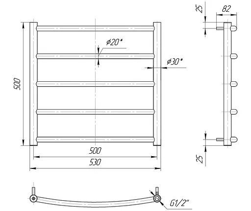 Водяна рушникосушка Mario Класік 500x530/500, Хром - фото 2