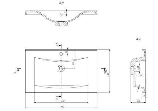 Раковина матова врізна Amidicon Liza 80 802x480 з литого каменю LIZA_80_MAT, Білий матовий - фото 6