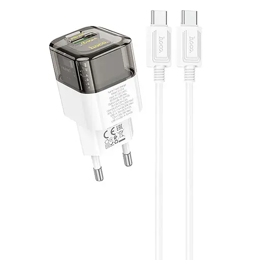 МЗП Hoco C131A Platium PD30W+QC3.0 (1USB-A/1C) + кабель Type-C to Type-C Transparent black