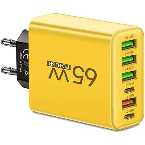 Сетевое зарядное устройство Charger 65 Вт 4-USB + 2-Type-C адаптер для зарядки Yеllow - фото 6