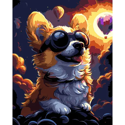 Набор для росписи по номерам Strateg Корги в очках на черном фоне 40 х 50 см (AH1212-19) - фото 1