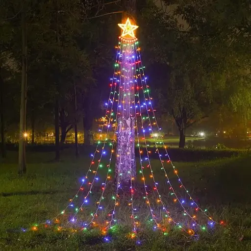 Гирлянда занавес огней со звездой рождественская елка Топпер 350 Leds Водопад Свет-закаленная фея огни Xmas - фото 9