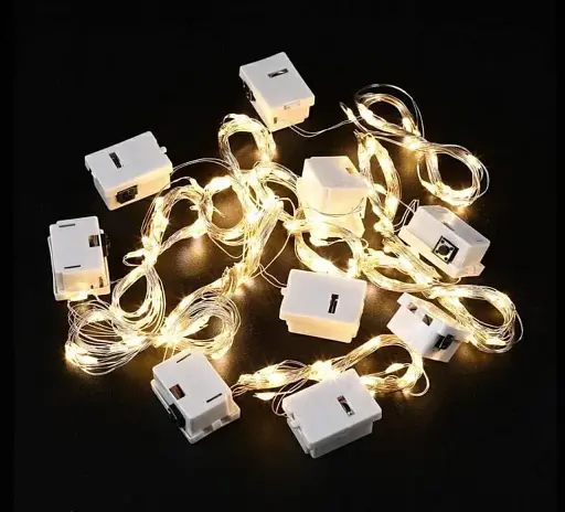 Світлодіодна гірлянда на срібному дроті 2M 20 LED тепле світло, три режими, набір 10шт, батарейки в - фото 2