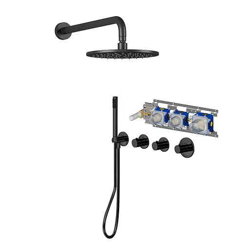 Душова система Paffoni Shower, внутрішній монтаж верхній душ Ø300 мм (колір - чорний матовий) KITMDE000NO300 - фото 2