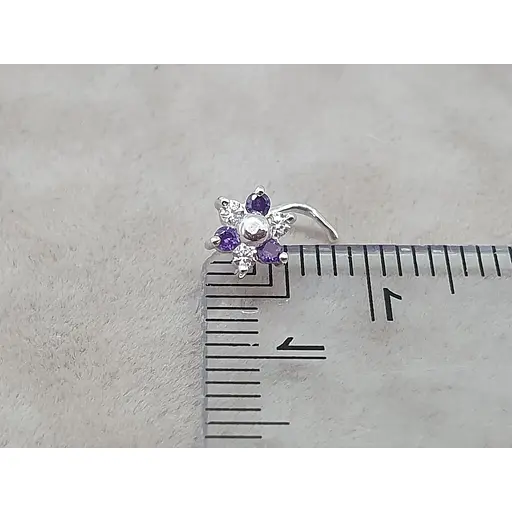 Серебряная серьга-пирсинг в нос Цветок.  1040.4С Фиолетовый - фото 6