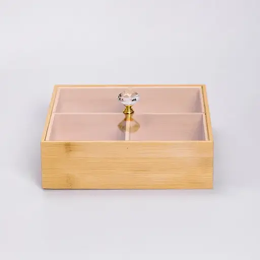 Менажниця бамбукова Yiwu HB-40-2 квадратна з кришкою 22x22x6.5см Бежевий - фото 2