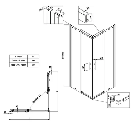 Душова кабіна без піддону Koer SR SC03-90x90x200-TR-07 прозоре скло Easy Clean 6 мм, graphite KR5359, Універсальна, прозорий, графіт - фото 2