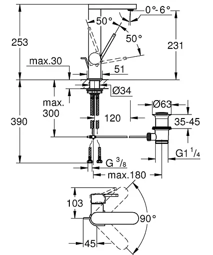 Смеситель для умывальника L-Size Grohe Plus 23851AL3 Графит - фото 2